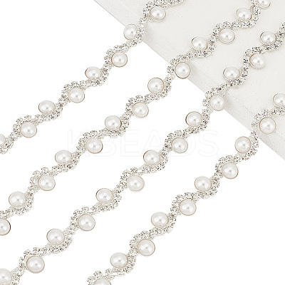 1 Yard Crystal Rhinestone Cup Chains with Plastic Pearl Beaded DIY-GA0005-72-1
