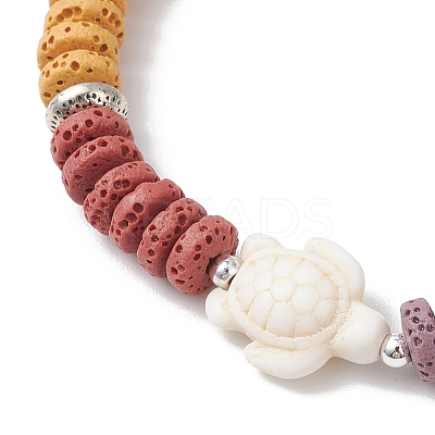 Flat Round Natural Lava Rock & Shell Pearl Beaded Stretch Bracelets for Women BJEW-JB12141-01-1