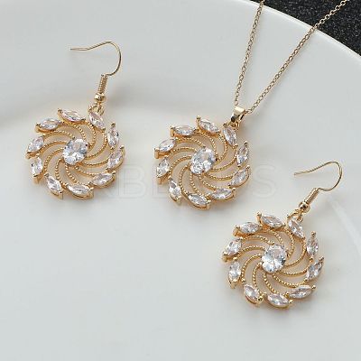 Flower Brass Micro Pave Clear Cubic Zirconia Pendant Necklaces & Dangle Earrings Sets WG2DD79-03-1