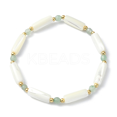 3Pcs 3 Style Natural Mixed Gemstone & White Shell Tube Beaded Stretch Bracelets Set BJEW-TA00430-1