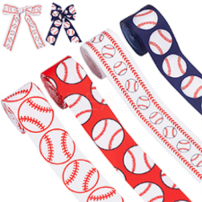 20 Yards 4 Styles Baseball Print Polyester Grosgrain Ribbon OCOR-PH0004-08-1