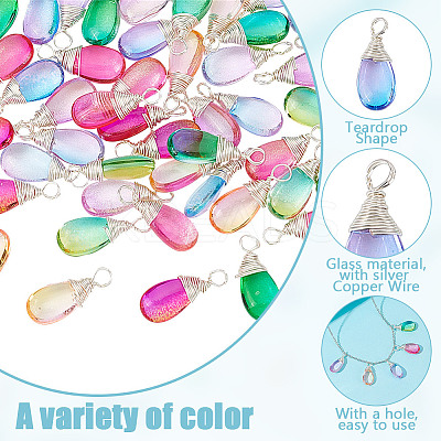 64Pcs 8 Colors Glass Pendants PALLOY-HY00060-1