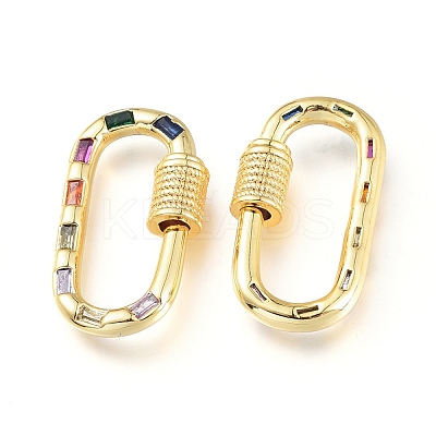 Brass Micro Pave Cubic Zirconia Screw Carabiner Lock Charms KK-M206-15G-02-1