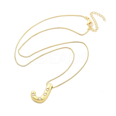 Brass & Plastic Pearl Letter Pendant Box Chain Necklaces for Women NJEW-U017-01G-10-1