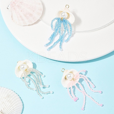 Natural Shell & Glass Pearl Big Pendants PALLOY-FS00032-1