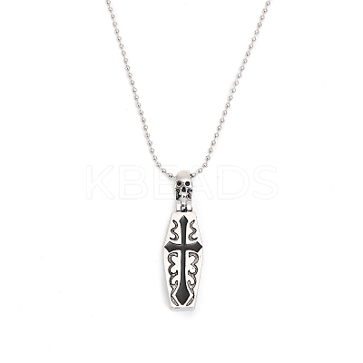 Stainless Steel Skull Coffin Urn Ashes Pendant Necklace NJEW-CA0001-11-1
