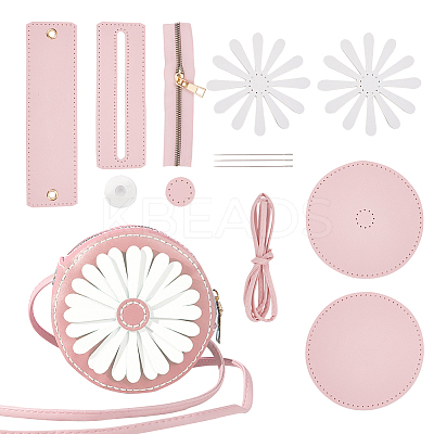 DIY Sew on PU Leather Daisy Flower Pattern Round Multi-Use Crossbody/Shoulder Bag Making Kits DIY-WH0297-56B-1