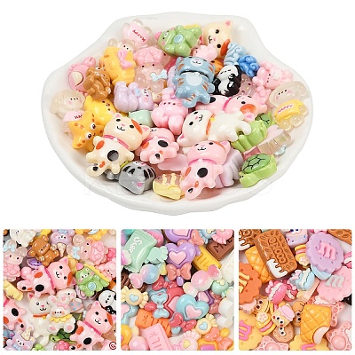 50Pcs 5 Styles Resin Cartoon Animal Cabochons CRES-YW0002-43-1