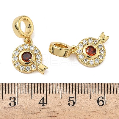 Brass Micro Pave Organge Red and Clear Cubic Zirconia Arrow with Target Shape European Dangle Charms KK-L257-25G-1