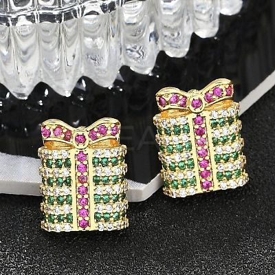 Christmas Rack Plating Brass Cubic Zirconia Stud Earrings EJEW-K245-55A-G-1