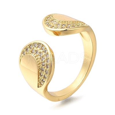 Rack Plating Brass Micro Pave Cubic Zirconia Open Cuff Rings for Women LS-RJEW-S244-01G-B-1