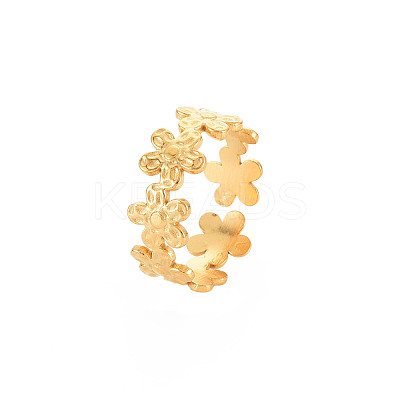 Ion Plating(IP) 304 Stainless Steel Flower Wrap Open Cuff Ring for Women X-RJEW-S405-173G-1