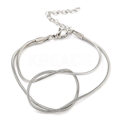 Non-Tarnish 304 Stainless Steel 2-Strand Round Snake Chain Bracelets BJEW-P334-01A-P-1
