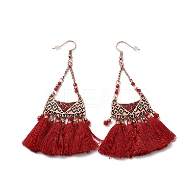Rhinestone Triangle with Tassels Dangle Earrings EJEW-E267-01RC-1