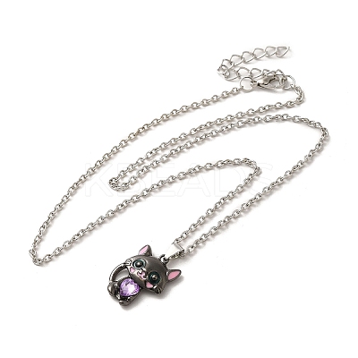 Alloy Rhinestone Cat Pendant Necklace NJEW-A017-01P-02-1