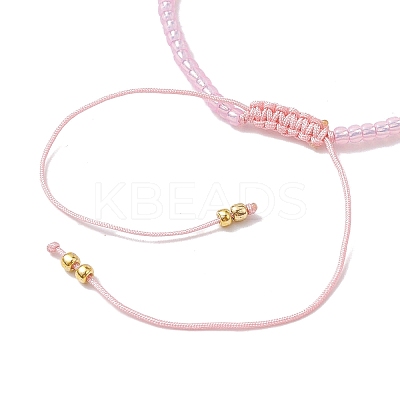 Adjustable Natural Rose Quartz & Seed Braided Bead Bracelets BJEW-JB10181-05-1