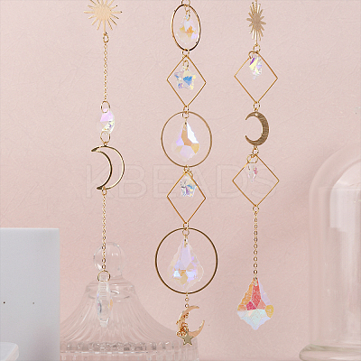 3Pcs 3 Styles Electroplate Glass Window Hanging Suncatchers HJEW-CA0001-63-1