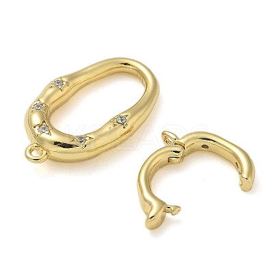 Rack Plating Brass Micro Pave Clear Cubic Zirconia Fold Over Clasps KK-K392-48G-1