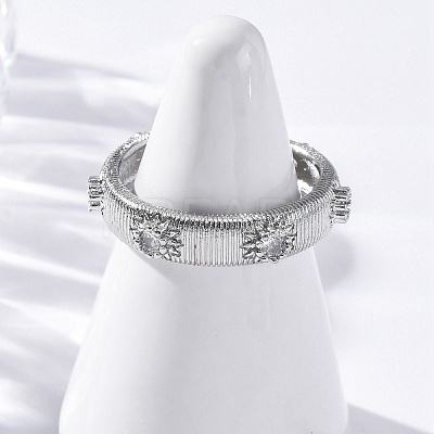 Brass Micro Pave Clear Cubic Zirconia Cuff Rings for Women RJEW-Q009-11P-1