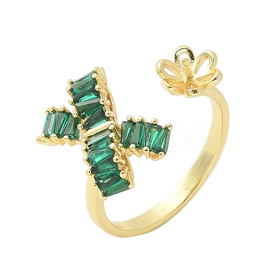 Bowknot & Flower Brass Micro Pave Cubic Zirconia Cuff Ring Settings KK-K297-20G-1