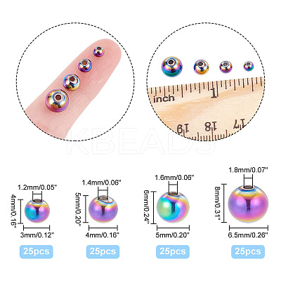 100Pcs 4 Style Rack Plating Rainbow Color 304 Stainless Steel Beads STAS-PH0004-34-1