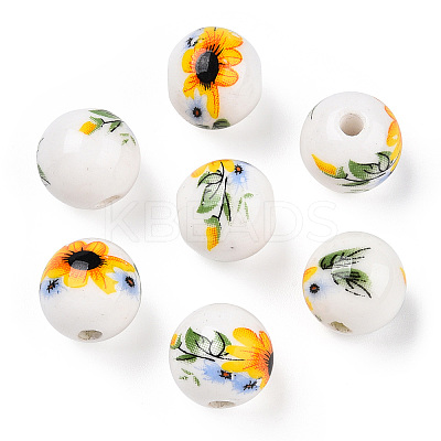 Floral Printed Porcelain Beads PORC-E021-01D-1