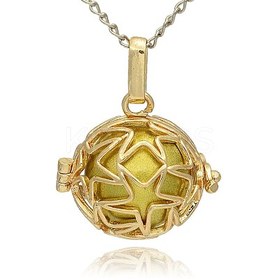 Golden Tone Brass Hollow Round Cage Pendants KK-J231-02G-1