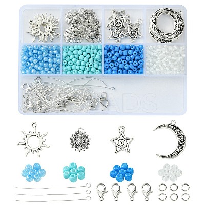 DIY Ocean Theme Glass Seed & Alloy Pendant Jewelry Kits DIY-FS0006-16-1