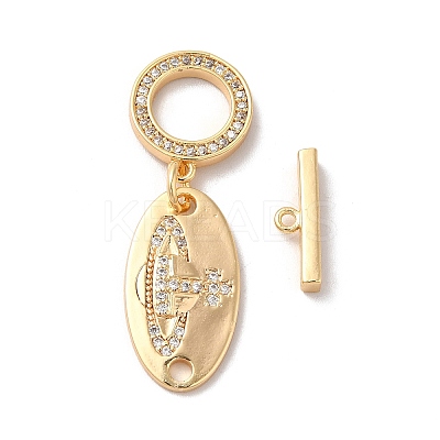Brass Micro Pave Clear Cubic Zirconia Toggle Clasps KK-M243-11G-1