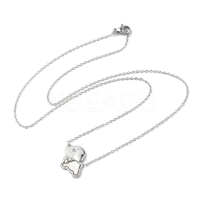 304 Stainless Steel White Enamel & Crystal Rhinestone Dog Pendant Necklaces for Women NJEW-M101-03P-1
