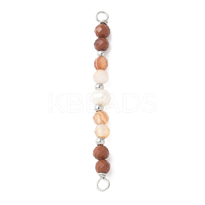 Faceted Round Natural Mixed Gemstone & Potato Natural Cultured Freshwater Pearl Beaded Connector Charms PALLOY-JF03532-1