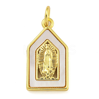 Real 18K Gold Plated Brass Pendants with Shell and Jump Rings KK-D534-04G-02-1