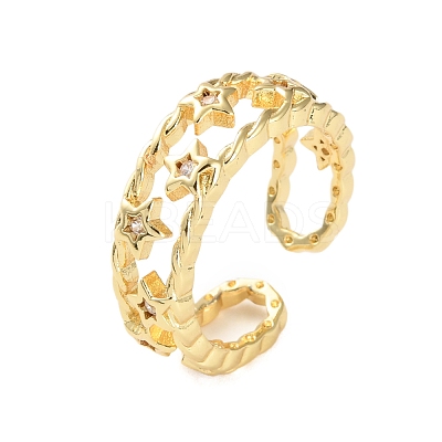 Rack Plating Brass Micro Pave Cubic Zirconia Open Cuff Rings for Women RJEW-U026-02G-03-1