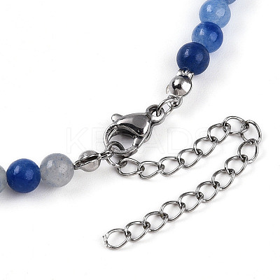 Natural Blue Aventurine(Dyed & Heated) 4.5mm Round Beaded Flower Pendant Necklaces NJEW-T016-04E-1