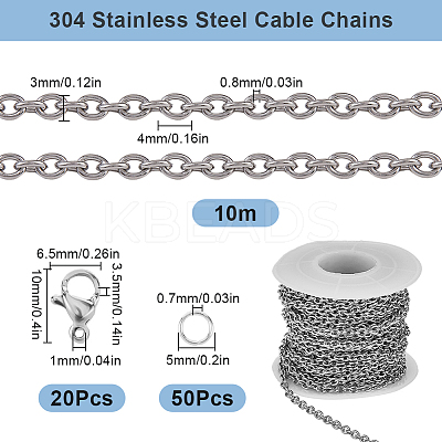 DIY 304 Stainless Steel Cable Chains Necklaces Making Kits DIY-SC0027-83C-1