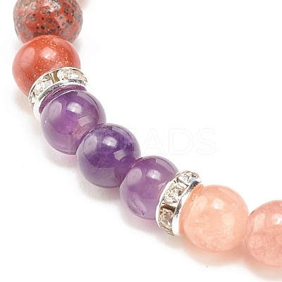 Natural Amethyst & Gemstone Round Beaded Bracelet for Women BJEW-JB08336-03-1