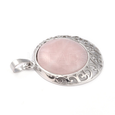 Mixed Gemstone Pendants with Hollow Platinum Brass Findings G-P448-A-1