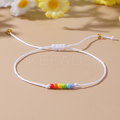 Pride Month Rainbow Glass Seed Bead Braided Bead Bracelets XU2800-2-1