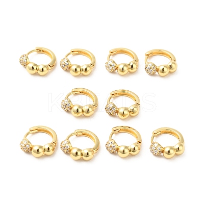 Clear Cubic Zirconia Half Round Beaded Hoop Earrings EJEW-G312-14G-1