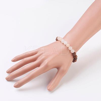 Wood Beaded Stretch Bracelets BJEW-JB03203-1