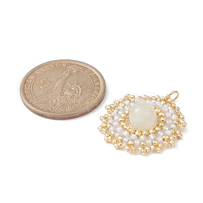 Natural Moonstone Flat Round Pendants PALLOY-MZ00135-05-1