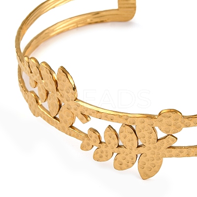 304 Stainless Steel Hollow Leaf Open Cuff Bangles for Women LS-BJEW-K241-03A-G-1