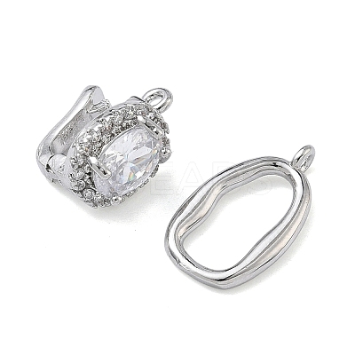 Oval Brass Micro Pave Clear Cubic Zirconia Fold Over Clasps KK-Z143-17P-1