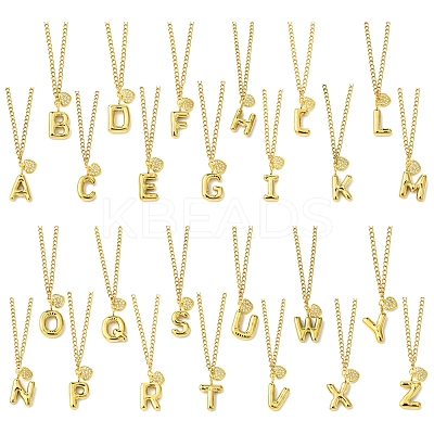 304 Stainless Steel Clear Cubic Zirconia Heart & Letter Pendant Curb Chain Necklaces for Women NJEW-FS00012-27Y-1