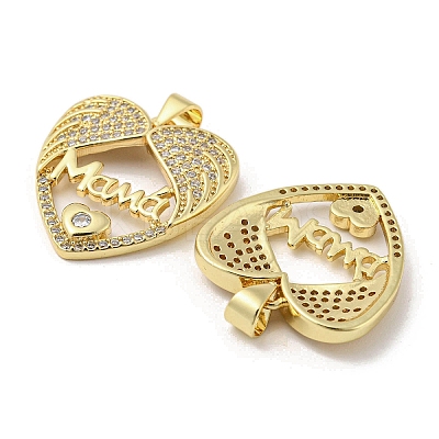Mother's Day Theme Rack Plating Brass Micro Pave Cubic Zirconia Pendants KK-F869-20G-02-1