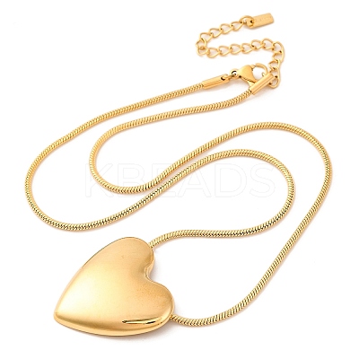Ion Plating(IP) 304 Stainless Steel Heart Pendant Round Snake Chain Necklaces for Women NJEW-G142-04G-1
