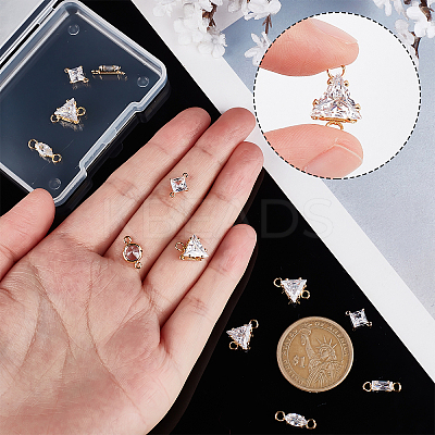 20Pcs 5 Styles Brass Clear Cubic Zirconia Connector Charms KK-BBC0002-19-1