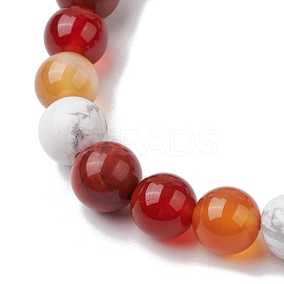 8.5mm Round Natural Carnelian & Howlite & Carnelian & Red Jasper Bead Stretch Bracelets for Women BJEW-JB10944-01-1