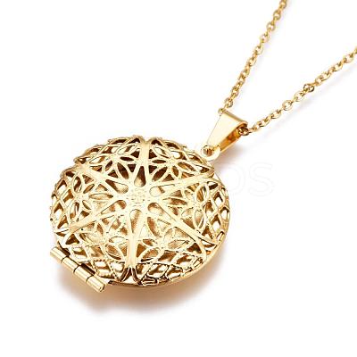 304 Stainless Steel Locket Pendant Necklaces NJEW-P169-01-1