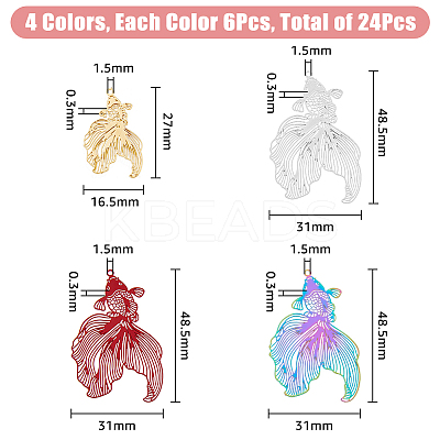 24Pcs 4 Colors 201 Stainless Steel Filigree Pendants STAS-FH0002-09-1